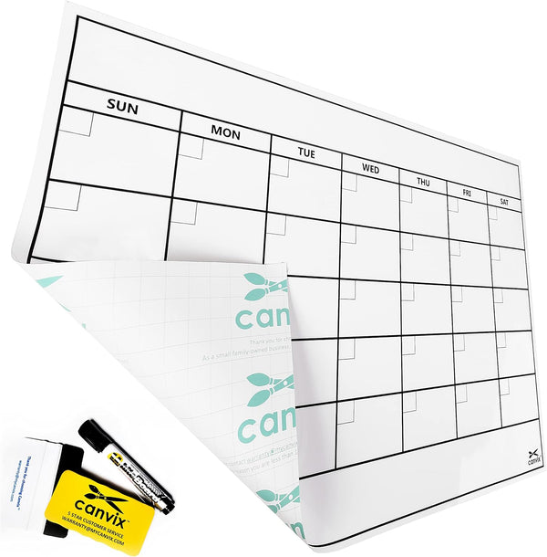 Dry Erase Whiteboard Wall Calendar Decal Sticker, 48 x 36 Inch Large Self-Adhesive, Removable Contact Paper