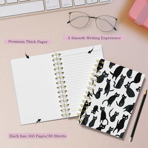 Cat Notebook, Cat Journal, Black Cat Spiral Notebook, Cat Office Supplies, 5.5x8.3 Inches