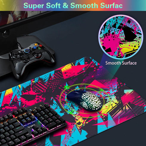Gaming Mouse Pad, Canjoy Extended Mouse Pad 31.5x15.7inch XXL Large Big Computer Keyboard Mouse Mat Desk Pad with Non-Slip Base and Stitched Edge for Home Office Gaming Work (Colorful Geometric) by Canjoy