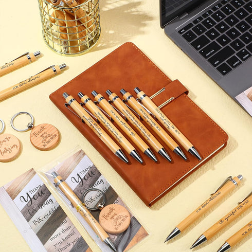 Dispowreath 30 Sets Thank You Gifts Bulk Bamboo Pens Employee Appreciation Gifts Wooden Keychain Thank You Cards