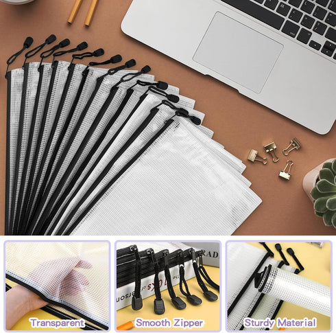 Umriox Mesh Zipper Pouch, 13.0x9.0 in (Black, 36 Packs), Clear Zipper Pouches for Office Supplies