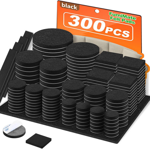 Felt Furniture Pads, 300 Pieces Black Floor Protectors for Hardwood Floors, Chair Legs Furniture Pads