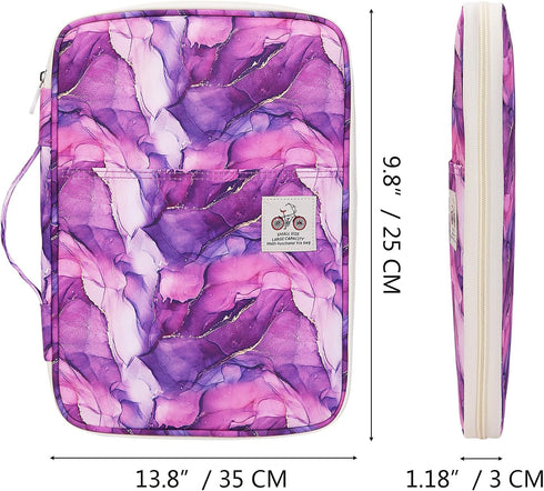 Travel Portfolio Organizer Waterproof A4 Document Bag Multifunctional Travel Note Pouch Zippered Case for Notebook, Ipad, Journals, Sketch Books(Marble Purple) by JAKAGO