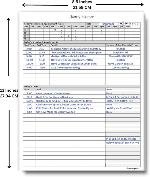 Hourly Planner Notepad, 50 Page Planning Pad w/Appointment Time Block, 8.5 X 11, A4 Sheets for Office Work Schedule