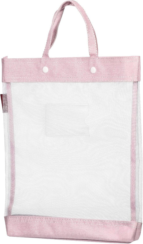 PATIKIL Nylon Document Bag with Handle, Mesh Transparent Handbag for Office Business, Pink