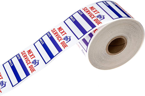 Oil Change Service Reminder Stickers, 500 Red Clear Blue Next Service Due Removable Labels, 2" x 2"