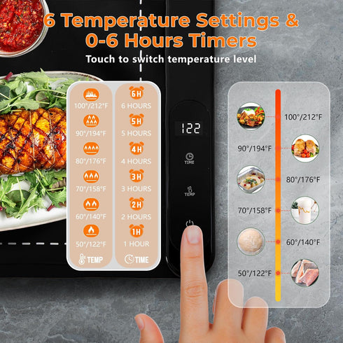 6 Warming Mat for Food, Portable Electric Warming Tray with Tempmaster Adjustable, Silicone Heating Mat for Food, Food