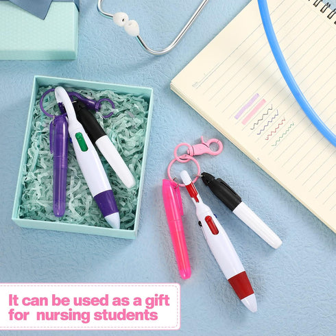 Sabary Mini Highlighter Nurse Pen Pack Set, Pink and Purple Tip Highlighter, 2 Permanent Marker and 2 Ball Pen