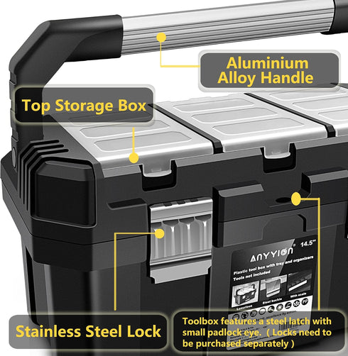 13 inch Toolbox, Size:12.9"Lx6.1"Wx5.9"H) Anyyion Small Tool Box with Removable Tray, Truly Strong and Durable