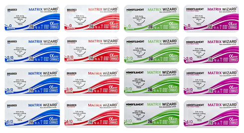 (16 0, 2/0, 3/0, 4/0 12 28PK Sterile Sutures Thread with Needle Plus Tools - First Aid Field Emergency, Trauma Practice