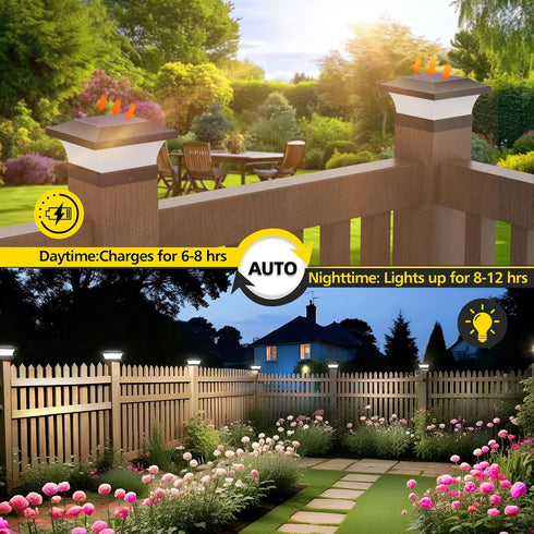 4X4 6000K Fence(2 Pack) T-SUN Solar Post Lights, Waterproof Outdoor Solar Post Cap Lights for Wooden Posts, Cool White