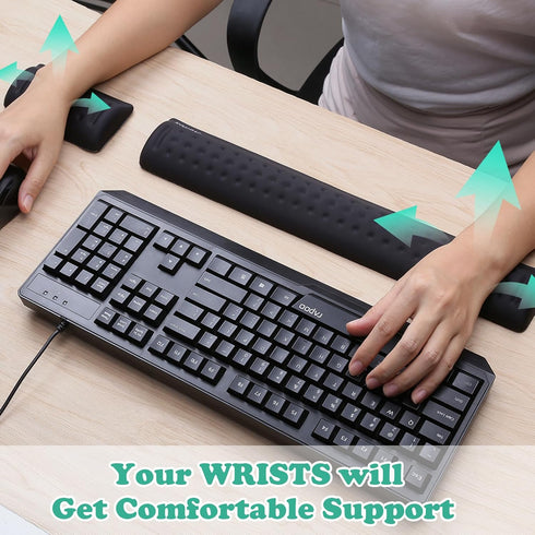 Keyboard and Mouse Wrist Rest Set, Memory Foam Ergonomic Pad for Computer Desk Accessories (Black)