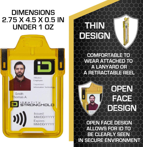 Identity Stronghold Secure RFID Badge Holder for 1 Card, Heavy Duty Hard Plastic ID Badge Holder, USA Molded and
