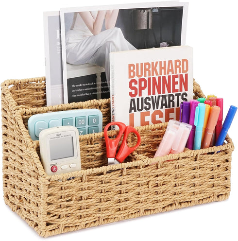 Woven Mail Organizer for Desktop Countertop, Mail Holder Sorter Storage Basket for Bills, Letters
