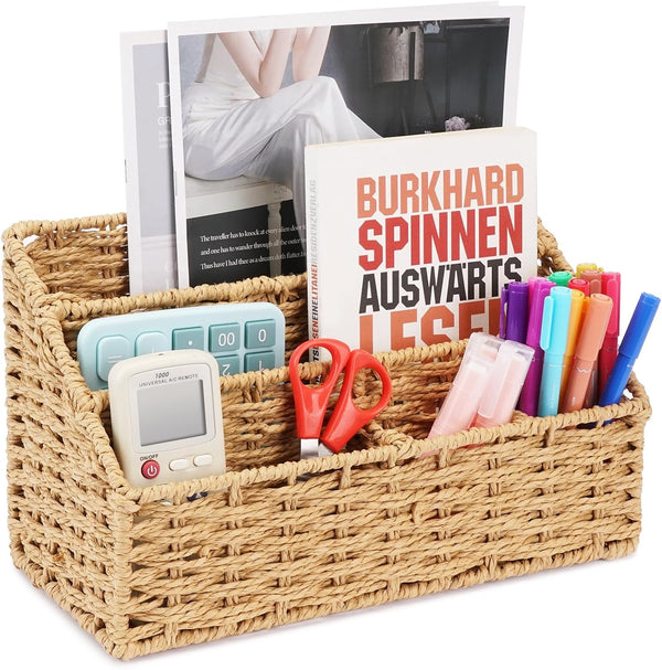 Woven Mail Organizer for Desktop Countertop, Mail Holder Sorter Storage Basket for Bills, Letters