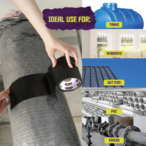 ATack Waterproof Patch and Seal Tape, Black, 4 Inches x 10 Feet for Leak Repair on Pipes & Roof