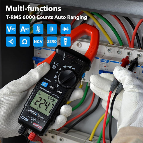MESTEK Digital Clamp Meter Multimeter 6000 Counts Voltage Tester, Measures 600A AC/DC Current, Voltage, Temperature