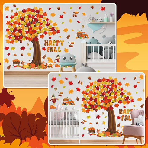 Chivertion 150 Pcs Fall Classroom Tree Bulletin Board Set, Happy Fall Decorations with Maple Leaves and Pumpkins