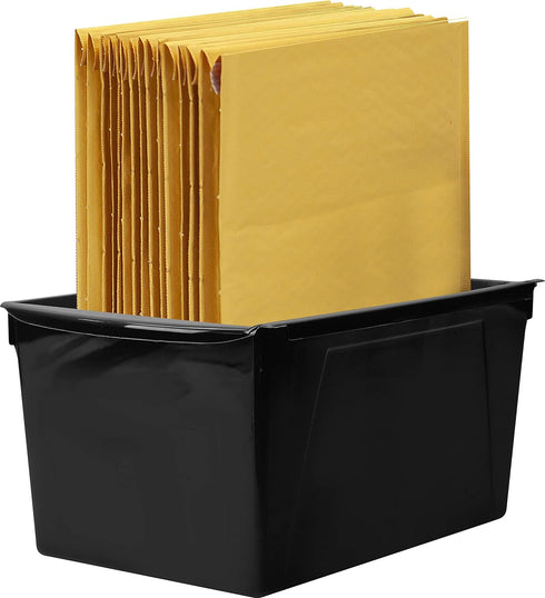 Storex Extra-Large Book Bin, Interlocking Plastic Organizer for Home, Office and Classroom, Black, 1-Pack