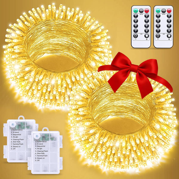 JMEXSUSS 2 Pack Battery Operated String Lights Outdoor Indoor, Total 66ft 200