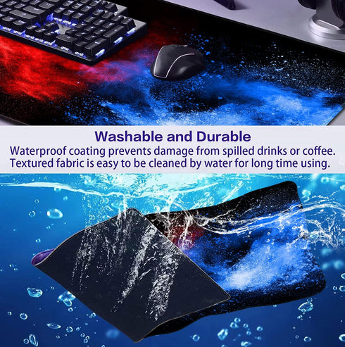 Large Extended Gaming Mouse Pad, Non-Slip Waterproof Rubber Base, Stitched Edges, Colorful Starry Sky
