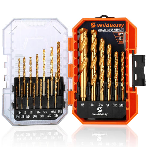 M35 Cobalt Drill Bit Set 20PCS (1/16"-1/2") High Speed Steel Jobber Length Kit for Hardened Metal with Index Storage