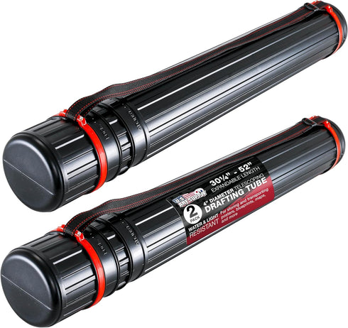U.S. Art Supply Black Telescoping Drafting Tube, Pack of 2, Expands 30-1/4" to 52", Durable Protection
