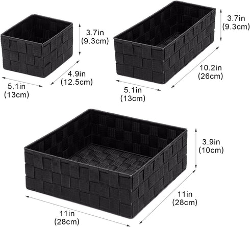 Posprica Woven Storage Baskets, Small Black Cube Bin Container, Tote Organizer Divider for Drawer, Closet, Shelf, Set