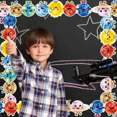 Whaline 32.8ft Cartoon Outer Space Bulletin Board Borders Die-Cut Rolled Trim for Classroom Office Chalkboard Decoration