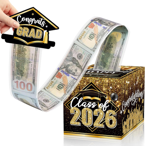 Sereliy Graduation Money Box for Cash Gift Pull, Black Gold Money Pull Box