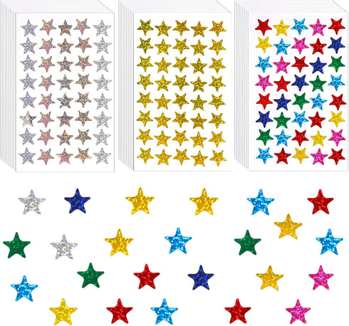 JANYUN 2240Pcs Self-Adhesive Holographic Metallic Glitter Foil Star Stickers for DIY Crafts Scrapbooking Office