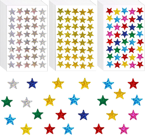 JANYUN 2240Pcs Self-Adhesive Holographic Metallic Glitter Foil Star Stickers for DIY Crafts Scrapbooking Office