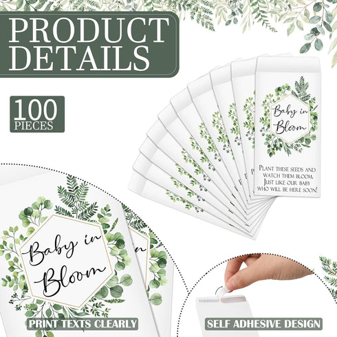 Maitys Baby Shower Party Seed Packets Favors 100 Pcs Baby in Bloom Sign Self Adhesive Envelopes Baby Shower Decor