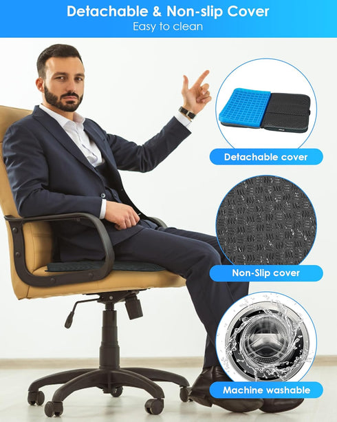 WISIMMALL 14.5" 10.5" Gel Seat Cushion, Portable Travel Cushion for Long Sitting, Thick & Foldable, x Large Size Chair