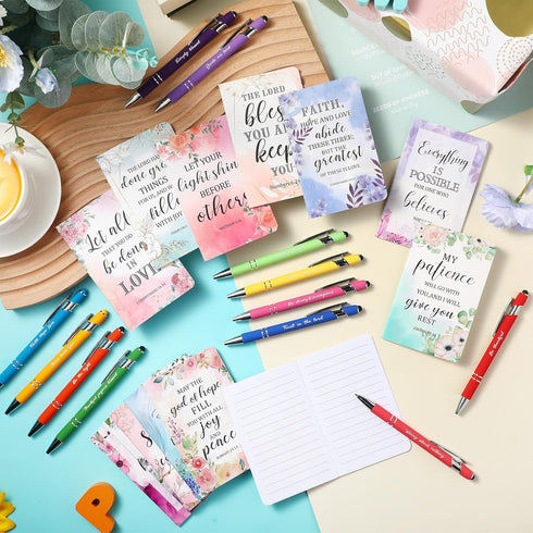 PerKoop 24 Pcs Bible Gifts Set, Bulk Christian Notebooks, Pens, Bible Verse Notepads for Church Women