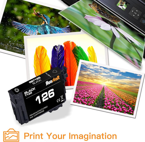 Run Star 1 Pack 126 Black Remanufactured Ink Cartridge Replacement for Epson Stylus NX330, Workforce