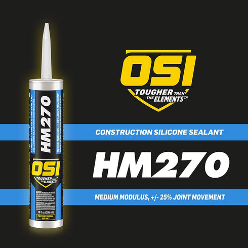 OSI HM270 Clear Construction Silicone Sealant, 10 Fl Oz, Cartridge, 0.763 CDM