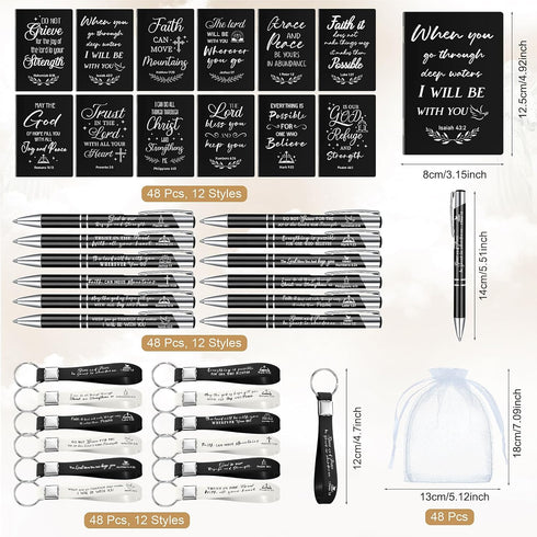 Spakon 192 Pcs/48 Set Christian Gifts Bulk, Bible Verse Bamboo Pens, Prayer Notebooks, Inspirational Religious Gifts