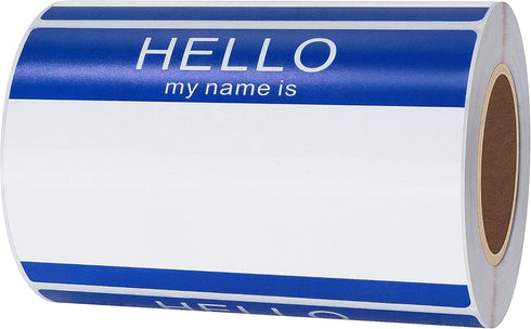 Hybsk Hello My Name is Blue Name Tag Identification Stickers - 3-1/2” x 2-3/8”, 200 Labels Per Roll
