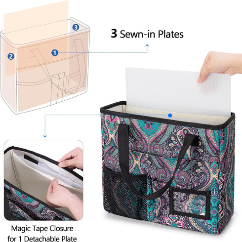 LoDrid Foldable File Tote Bag with Handles, Portable Organizer Box with 3 Built-in Boards for Letter Size Files,