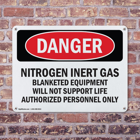 (2 Pack) Nitrogen Inert Gas Equipment OSHA Danger Sign 18 Inch X 12 Inch Rust-Free Aluminum Metal Signs