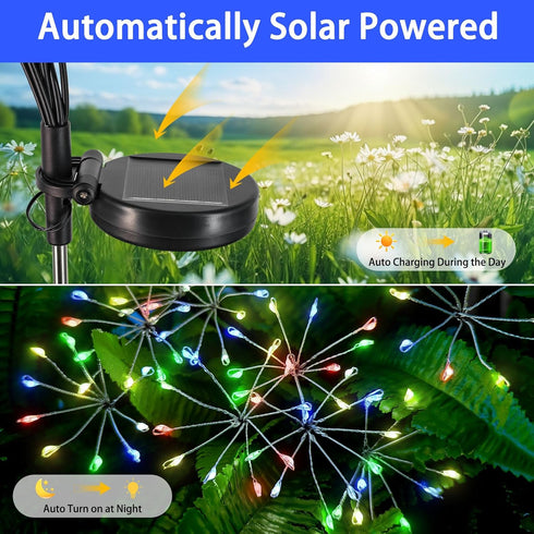 2 Pack Solar Garden Lights, Twinkling Firework Lights with 16 Heads 160 LED for Outdoor Patio Decor