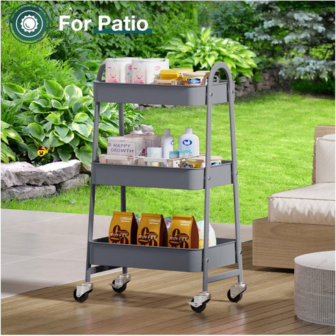Generic 3 Tier Rolling Cart, Metal Utility Cart with Wheels, Lockable Storage Organizer for Kitchen, Bathroom, Living
