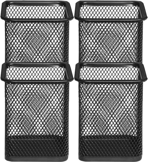 Metal Desk Pen Holder Cup, Square Black Pencil Holder for Office, 4 Pack Pen Organizer