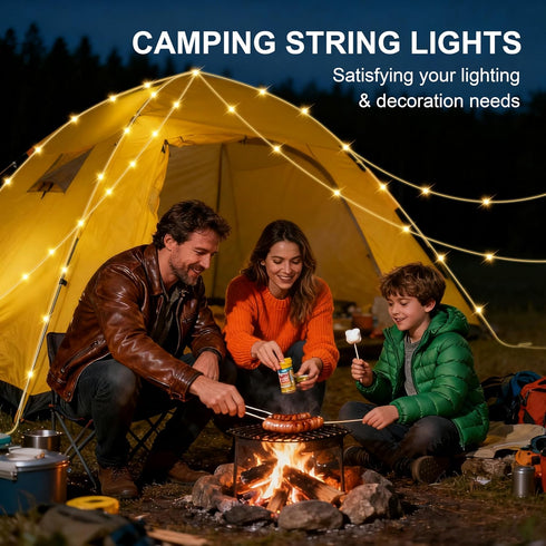 33FT 13 3000mAh Solar Camping String Lights, Retractable Waterproof LED Camp Light with Light Modes, Rechargeable