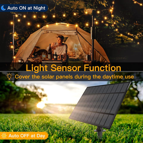 35FT Dimmable 3Modes 15 1 Bulb, G40 Ollny Solar Patio Lights, Waterproof Remote Control Timers Outdoor Light with LED +