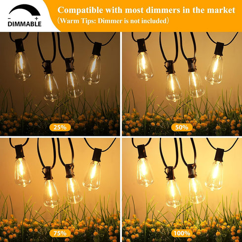 50FT 2700K 27 ST38 Bulbs, Brightever Outdoor String Lights Waterproof, Bright LED Patio Lights with Shatterproof