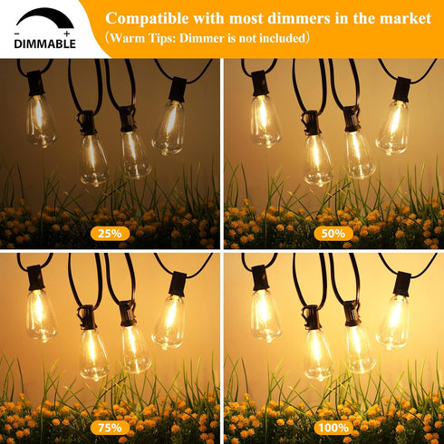 30FT 16 ST38 Bulbs, Commercial Brightever LED Outdoor String Light with Vintage Edison Shatterproof Grade Patio Lights