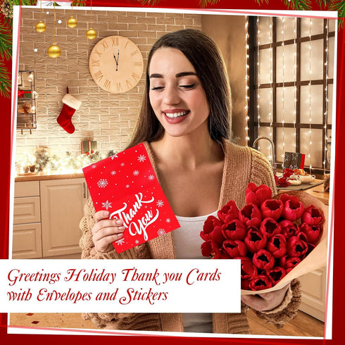 75 Pack 5.5 4.5 Inch Gueevin Christmas Thank You Cards with Envelopes and Stickers Bulk x Red Snowflakes Holiday Thank
