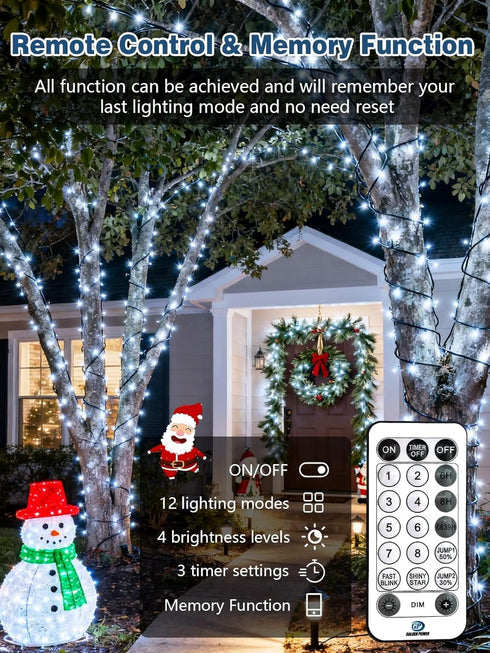 165 500 12 3 Dimmable Voice Controlled Christmas Lights with Remote, FT LED String Lights Indoor Outdoor with Modes
